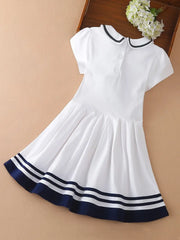 Cotton Splicing Short Sleeve Collar Dress