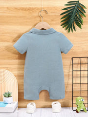 Casual Short Sleeve Dinosaur Embroidered Cotton Romper