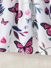Cute Butterfly Print Ruffle Collar Knit Top & Flared Skirt Dress