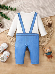 Cartoon Imitation Denim Jumpsuit Pattern Casual Long Sleeve Romper