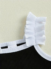 Sleeveless Ruffle Detail White Bow Accents Cute Summer Cotton Romper