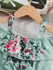 Ruffled Off-Shoulder Dress Flower Graphic Jumpsuit