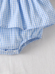 Adorable Summer Plaid Suspender Rompere