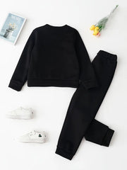 1 Set Embossed Long-Sleeve Sweatshirt Top + Casual Pants