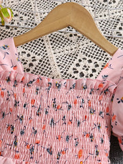 Floral Print Summer Jumpsuit with Puff Sleeves