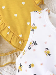 Two-piece Set Lady Love Open Cardigan Jacket with Floral Pattern Sleeveless Dress