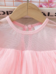 1pc Tulle Bubble Short Sleeve Crew Neck Dress