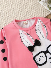 Toddler Rabbit Polka Dot Print Long Sleeve Pullover