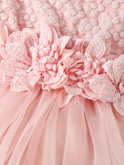 Elegant Floral Embroidered Puff Sleeve Tutu Dress,