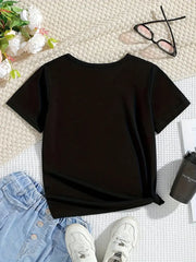 Sparkling Bow Print Tee Crew Neck Short Sleeve T-Shirt