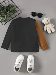 Colorblock Sleeves  Bear Pattern Sweatshirt