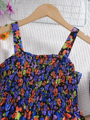 Floral Print Sleeveless Jumpsuit with Matching Beach Hat