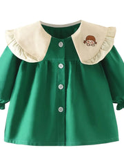Cotton Cartoon Character Button Front Placket Ruffled Collar Outerwear
