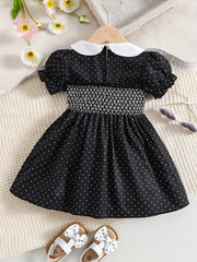 Polka Dot Shirred Puff Sleeve Dress