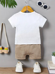 2pcs Short Sleeve Shirt Cotton Blend Breathable Summer Set