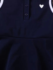Summer Sleeveless Polo Dress with Heart Print & Stripes