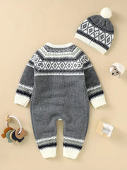Newborn Infant Geometric Pattern Sweater Romper