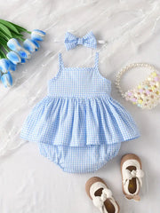 Adorable Summer Plaid Suspender Rompere
