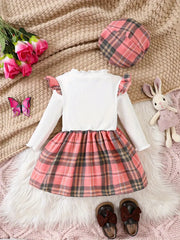 Plaid Dress Cute Bow Long Sleeve Casual Stitching Dress