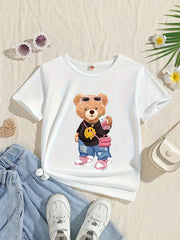 Cartoon Bear Printed Short Sleeve T-Shirt