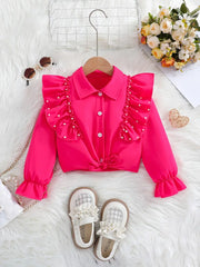 Ruffles Lapel Button Up Crop Shirt