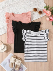 3pcs Basic Crew Neck Striped Vest