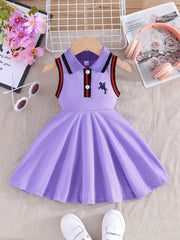 Girls Lapel Sleeveless Preppy Summer Dress