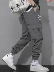 Pockets Elastic Waist Casual Loose Trouser