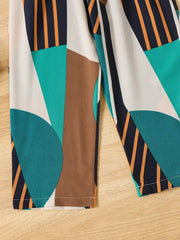 Jumpsuit with Geometric Color-Block Print And Belt