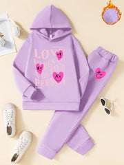 2pcs Warm Hoodie with joyful Face & Letter Print Set