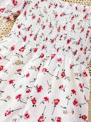 Floral Print Summer Jumpsuit with Puff Sleeves