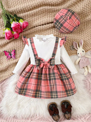 Plaid Dress Cute Bow Long Sleeve Casual Stitching Dress