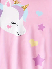 Long Sleeve Crew Neck Unicorn Print Dress