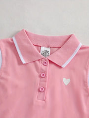 Summer Sleeveless Polo Dress with Heart Print & Stripes