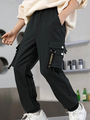 Casual Cargo Pants with Elastic Waistband & Pockets