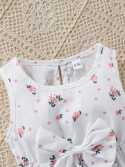 Two-piece Set Lady Love Open Cardigan Jacket with Floral Pattern Sleeveless Dress