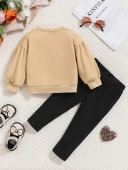 2pcs Autumn/Winter Bow Hoodie and Black Pants Set