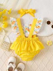 Casual Triangle With Sunflower Print Bodysuit