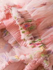 Floral Embroidered Sheer a Non-Stretch Solid Color Princess Ballet Skirt