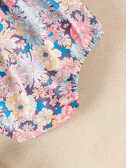 Summer Floral One-Shoulder Matching Bow Headband Romper