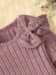 Solid Color Ruffled Sleeve Long Sleeve Dress with Bow Detail