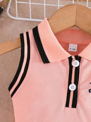 Girls Lapel Sleeveless Preppy Summer Dress