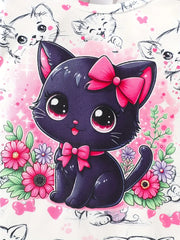1pc  Cartoon Cat Print Long Sleeve Knit Dress