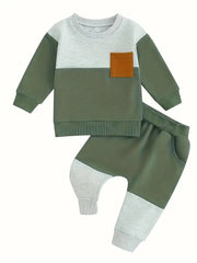 Color Block Long Sleeve Pullover Sweatshirt Tops & Pants