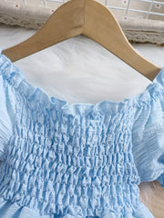 Bubble Sleeve Plain Color Dress with Cute Hat Two-piece Set