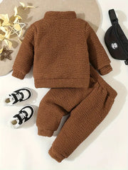 2pcs Set Zipper Half-Open Collar Top & Elastic Waist Cuffed Pants