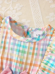 2pcs Sleeveless Plaid Romper & Bow Hat Set