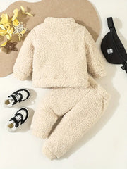 2pcs Set Zipper Half-Open Collar Top & Elastic Waist Cuffed Pants