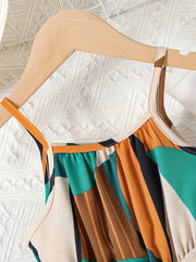 Jumpsuit with Geometric Color-Block Print And Belt