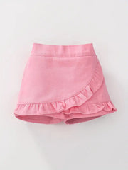Pleated Ruffle Hem Tiered Skort Solid Color Skirt
